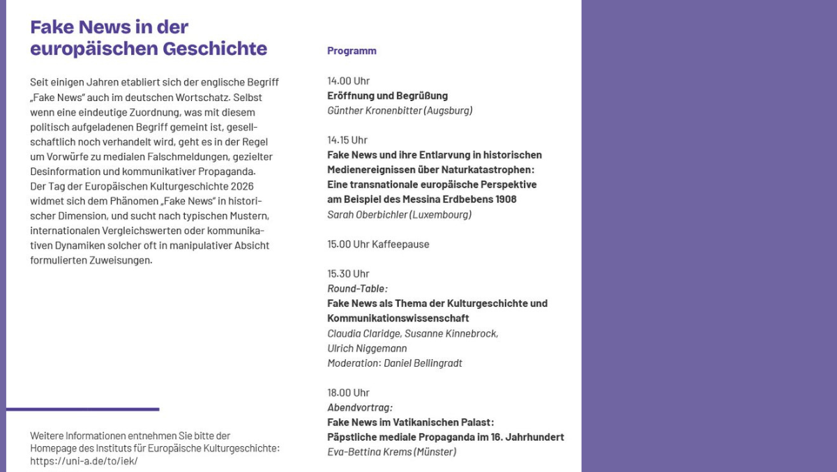 Tag der Europäischen Kulturgeschichte 2026: Fake News in der europäischen Geschichte